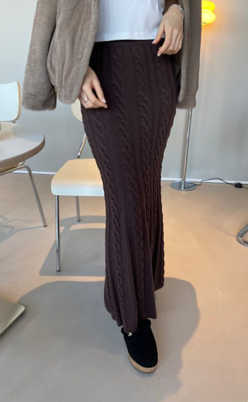 Cable Wool Knit Long Skirt [아이보리/브라운]